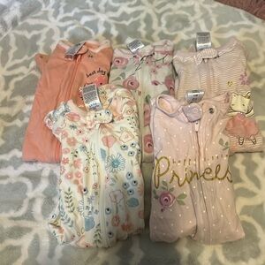 5 Gerber baby girl sleepers footies lot